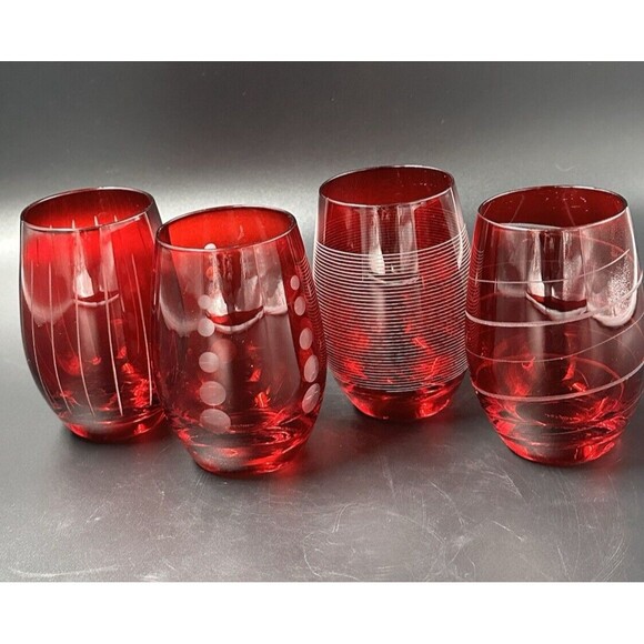 Mikasa Cheers Ruby Stemless Etched Wine Glasses 15.75 oz 4 Glass Designs - Picture 10 of 12